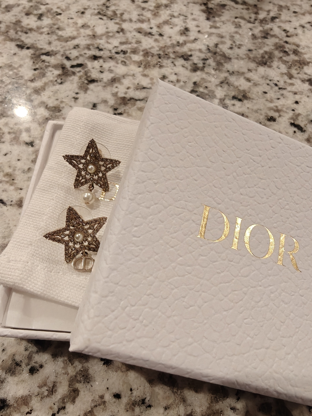 Dior Gold Star Pearl Earrings